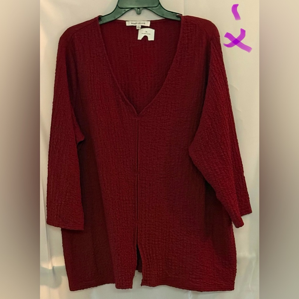 Rose & Olive Deep Red V-Neck Top